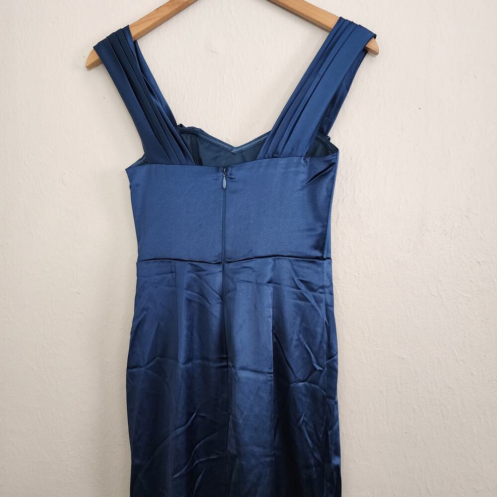 Lulus Stunning Arrival Dark Teal Satin Off-The-Shoulder Maxi Dress Gown XS NEW - Picture 12 of 14